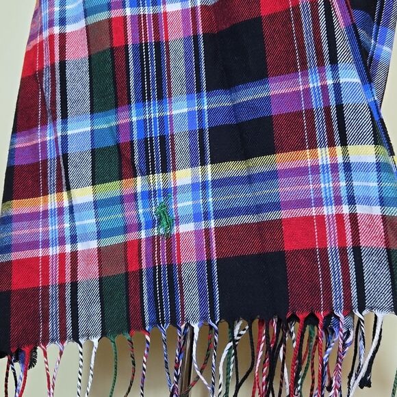 Polo Ralph Lauren Unisex Plaid Cotton Scarf Fringe Multicolor Preppy Academia - Picture 6 of 11